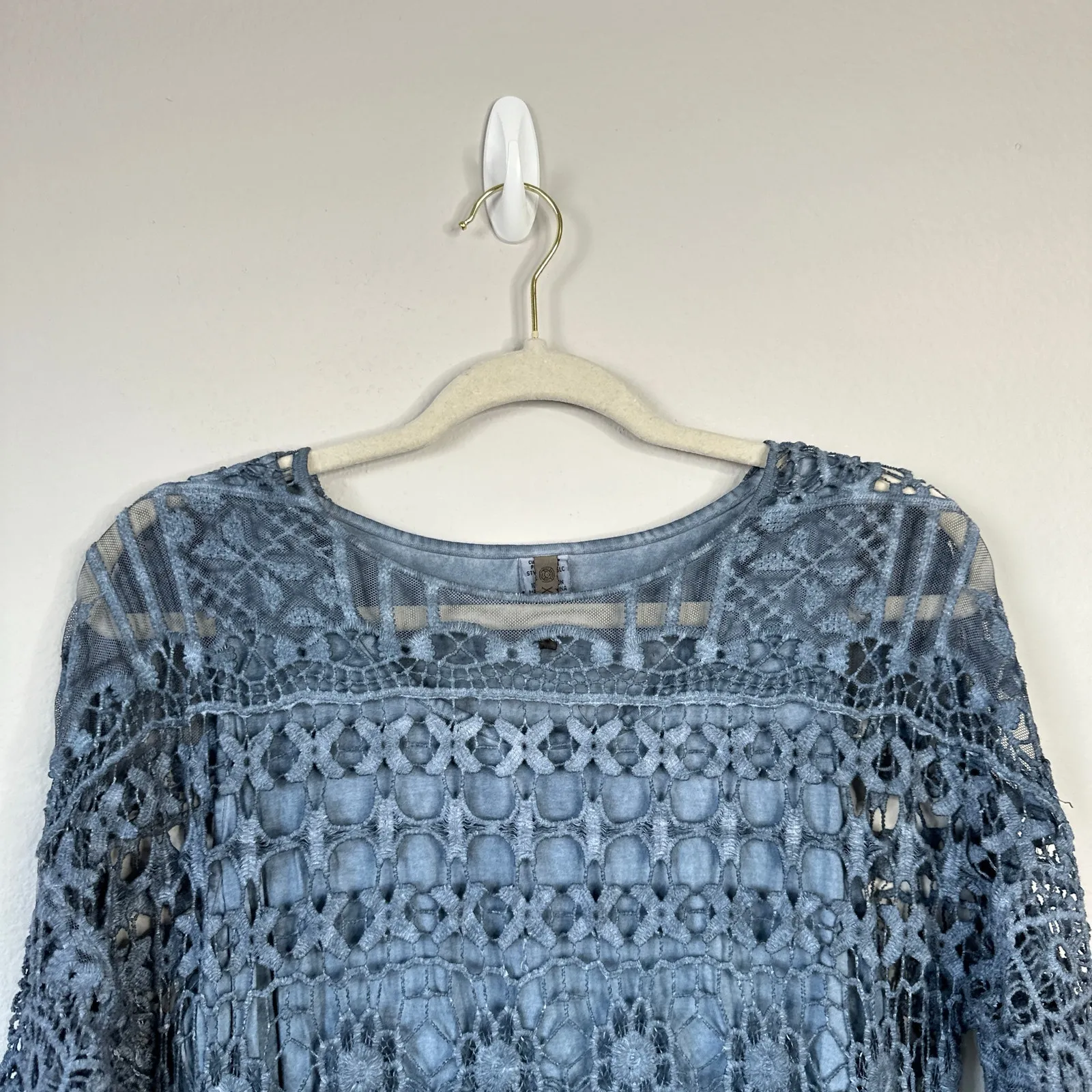 XCVI Fonda Midi Dress Crochet Blue Floral Long Boho Western Coastal Size Medium - Image 6