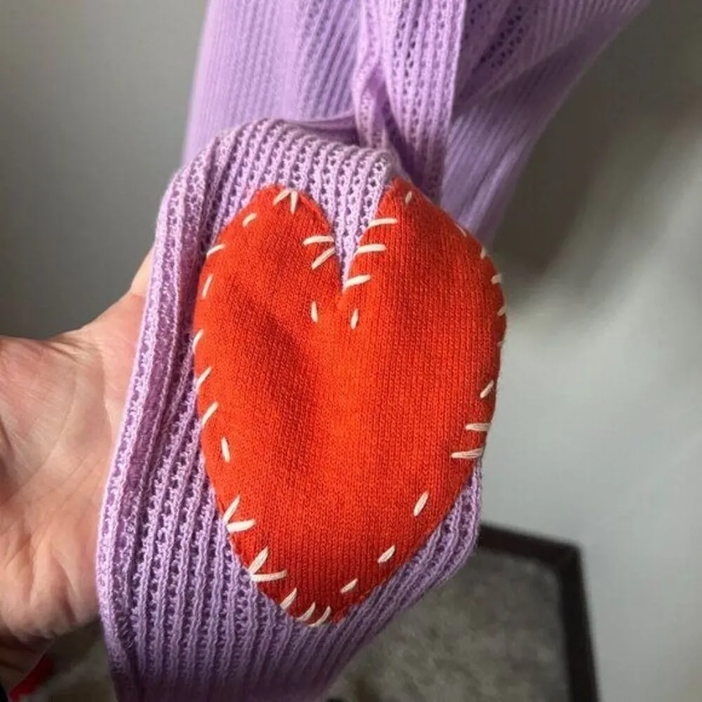Kerri Rosenthal  Anthropologie Sweater RARE Heart Patches Lavender Small - Image 6