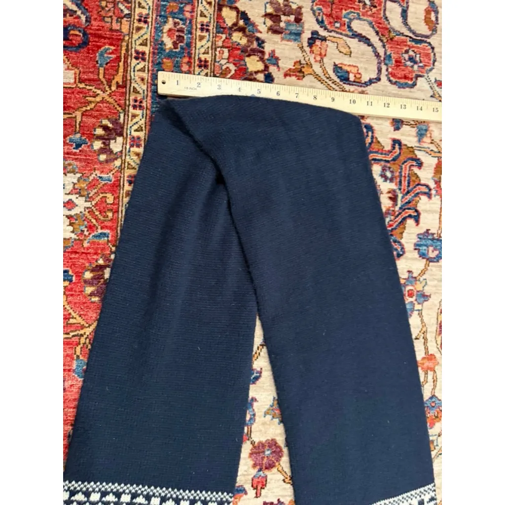 Penfield Navy Knit Fair Isle Nordic Fringe Scarf USA Made Winter Blue - Image 4