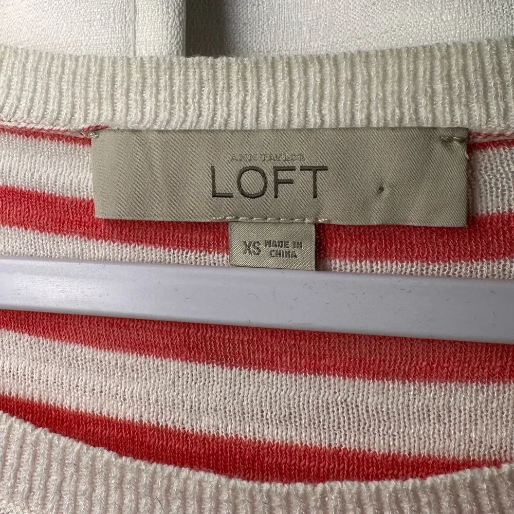 Ann Taylor Loft Women's Ivory Red Coral Striped Cotton Knit Size XS Nautical Top - Image 3