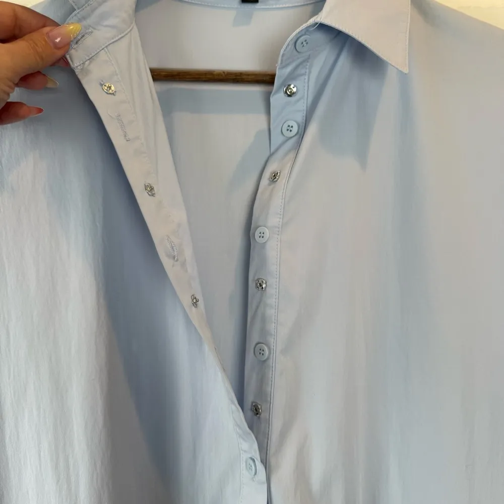 Mayas Place Baby Blue Tiered Shirt Midi Dress Collared Button 3/4 puff sleeve XL - Image 3