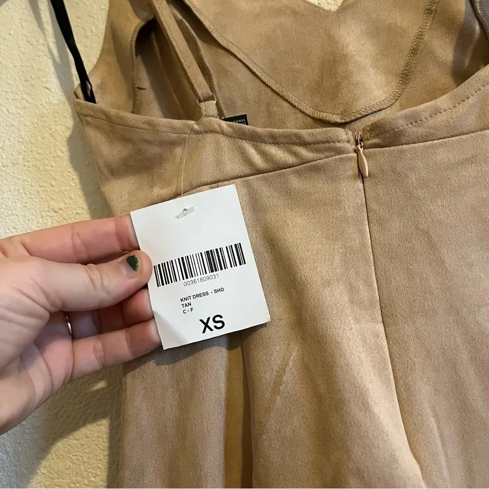 NWT Forever 21 Contemporary Tan Suede Mini Short Bodycon Spaghetti Strap Dress S - Image 6