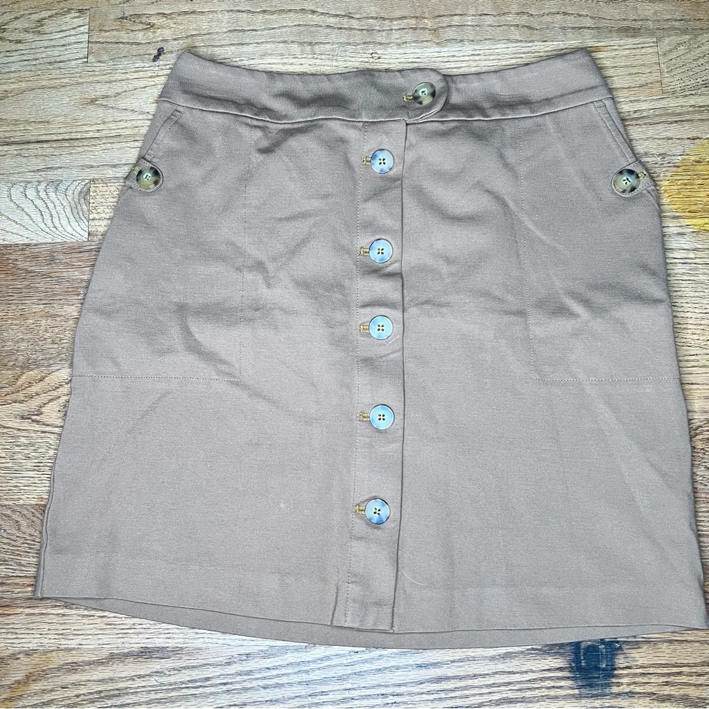 Jjill women Tan Brown Knit Short mini Skirt S PETITE  button front - Image 2
