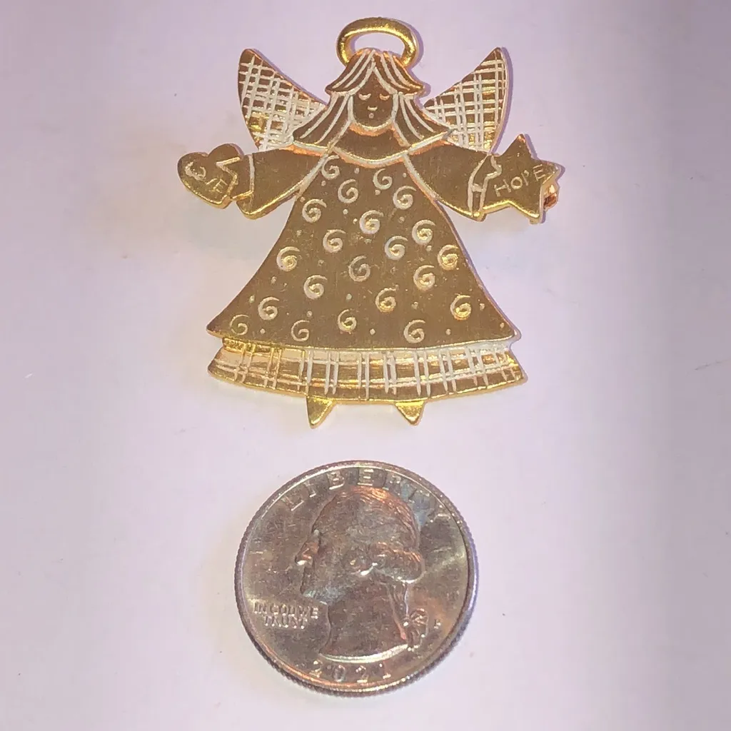 Tanya Creations Gold Tone Angel Brooch with Hope and Love - Image 3
