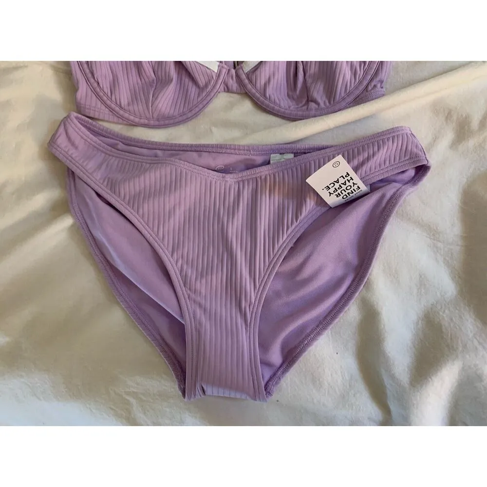 J Crew Gilly Hicks Women Bikini Swimsuit Set Bottom Size S Top Size M Purple NEW - Image 3