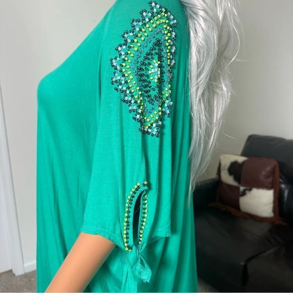 Double D Ranch Green Beaded Tunic Top Boho South Western Size XL Festival Rare Blue - Image 8