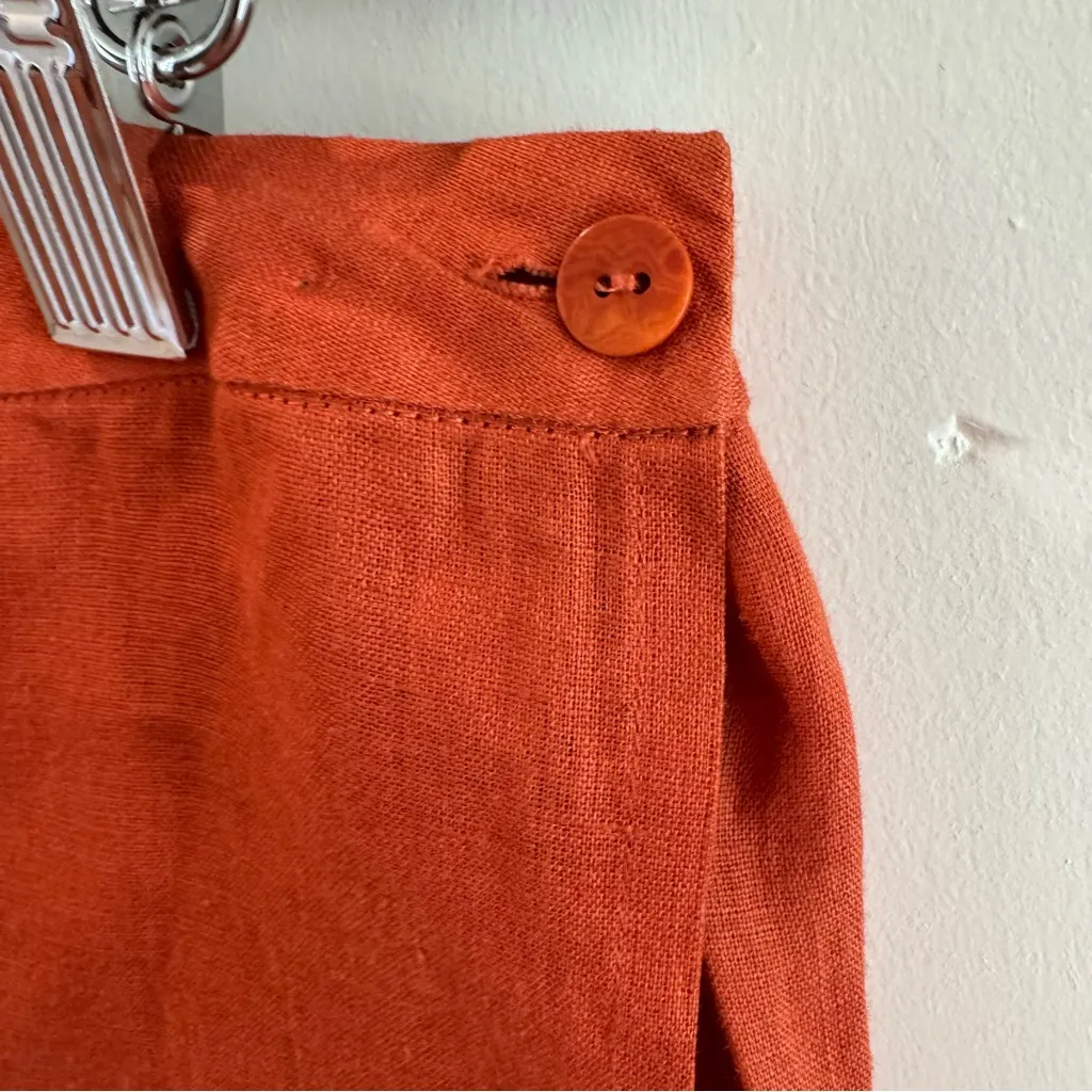 Eileen Fisher Burnt Orange 100% Irish Linen Wrap Maxi Skirt Medium - Image 2