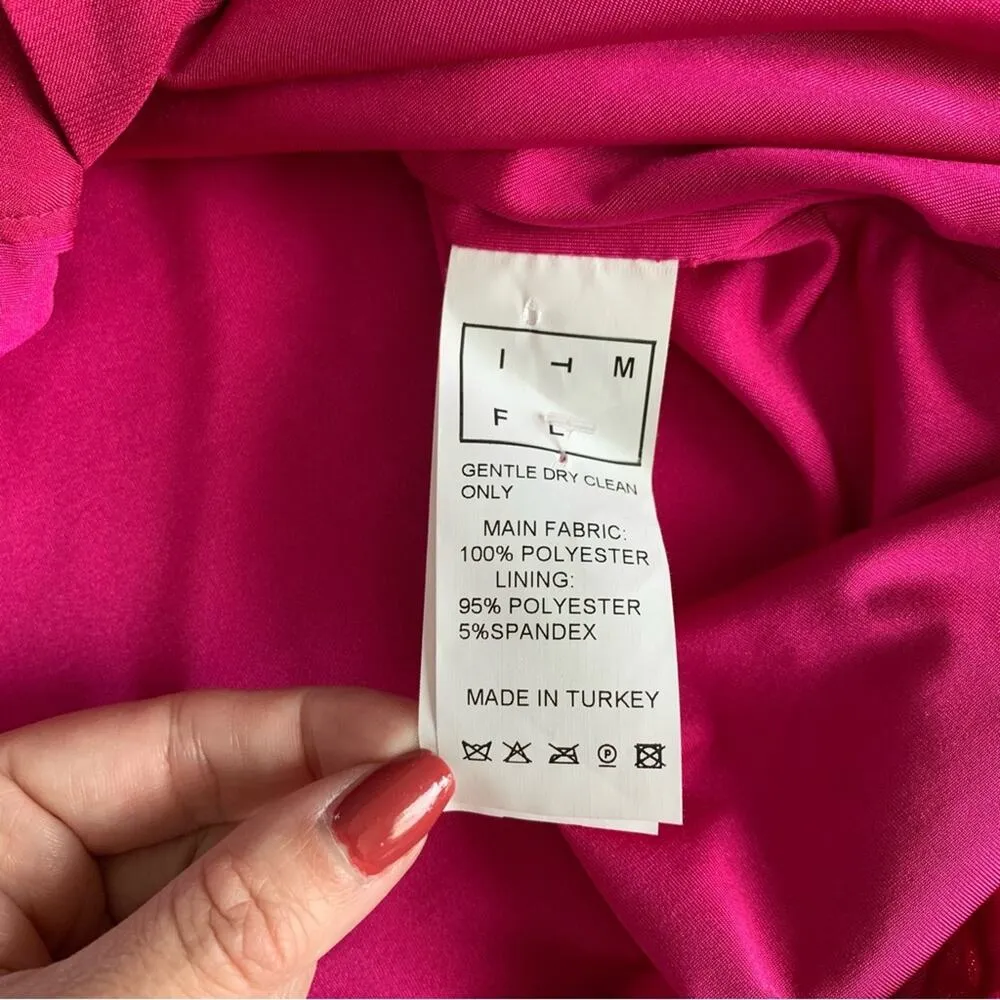 In The Mood For Love Lina Hot Pink Barbie Sequin Ruched Button Up Mini Dress M Size M - Image 9