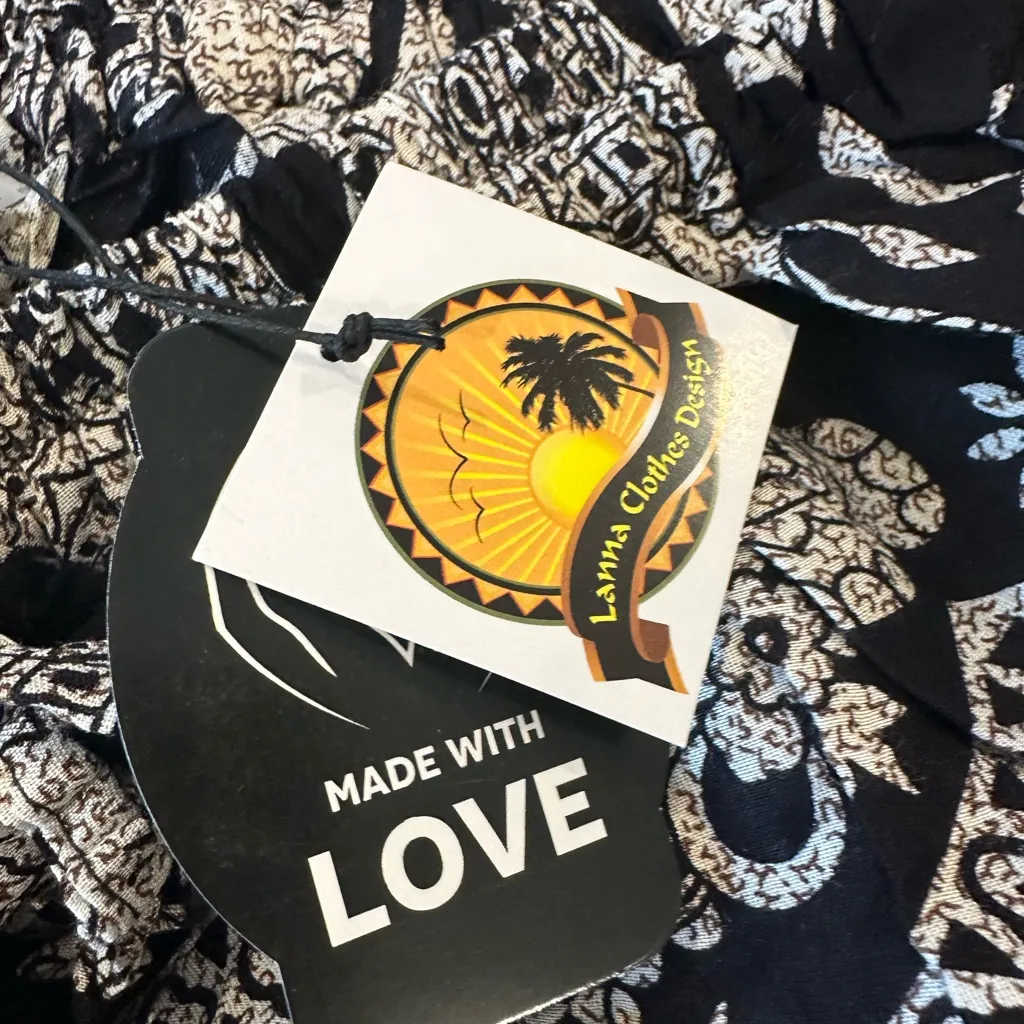 NWT Women’s Sz: M Elephant Harem Black White Elastic Waist Relax Fit Baggy Pants Size M - Image 12