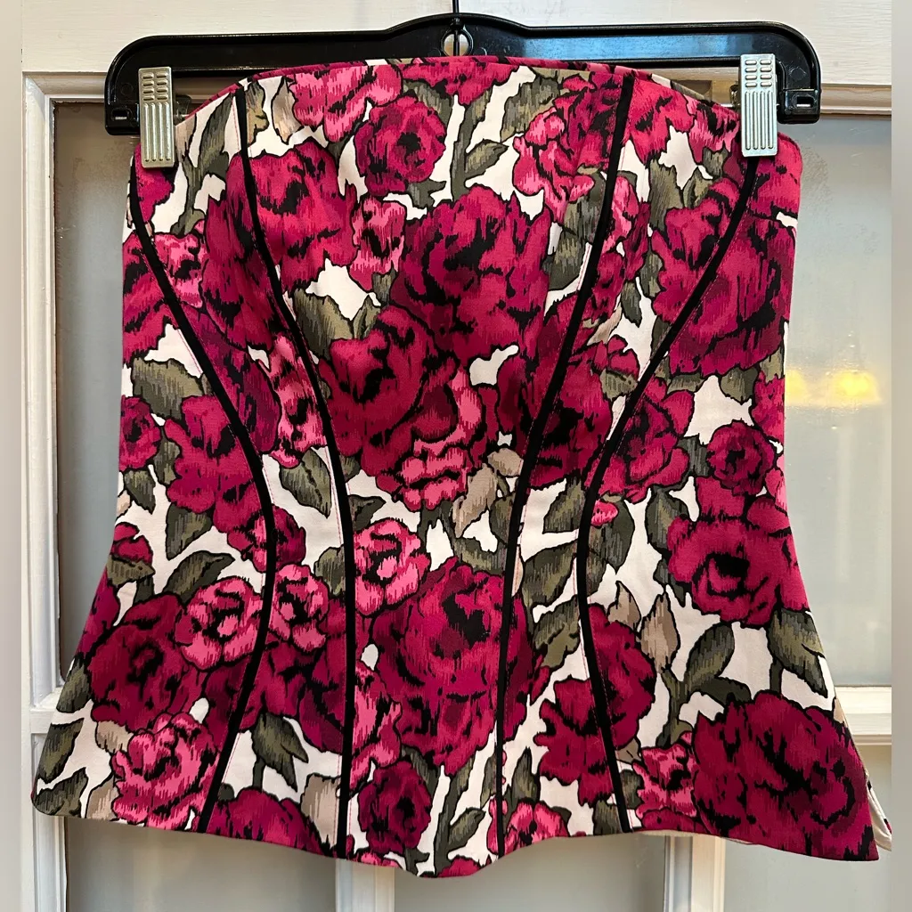 White House Black Market Y2K Chic Floral Fuchsia Ivory Corset Bustier Size 2 XS - Image 14
