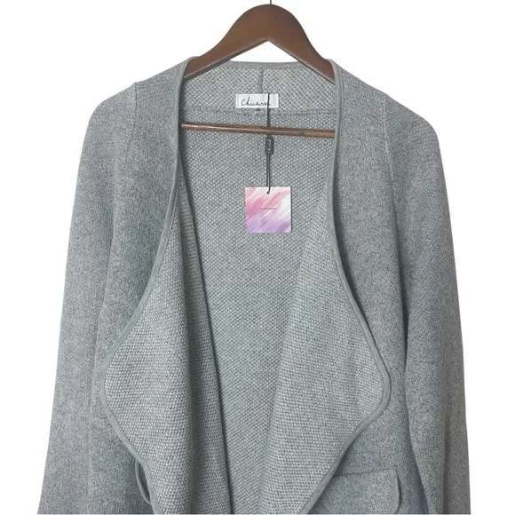 Chicwish Gray Knit Open Front Cardigan S/M Wide Lapel Longline Fall Layering New - Image 3