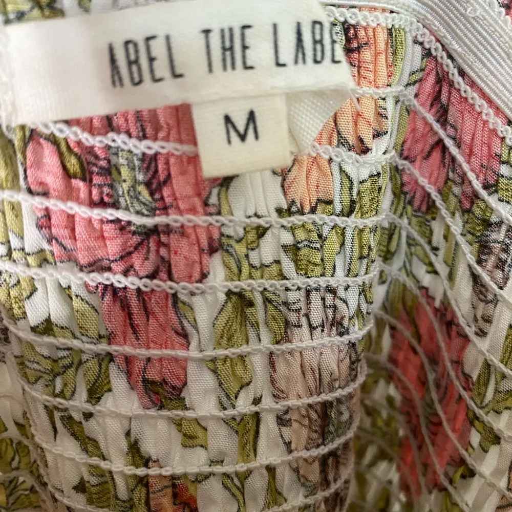 Abel the Label Floral Print Smocked Shoulder Tie Tiered Maxi Dress - Size M - Image 3