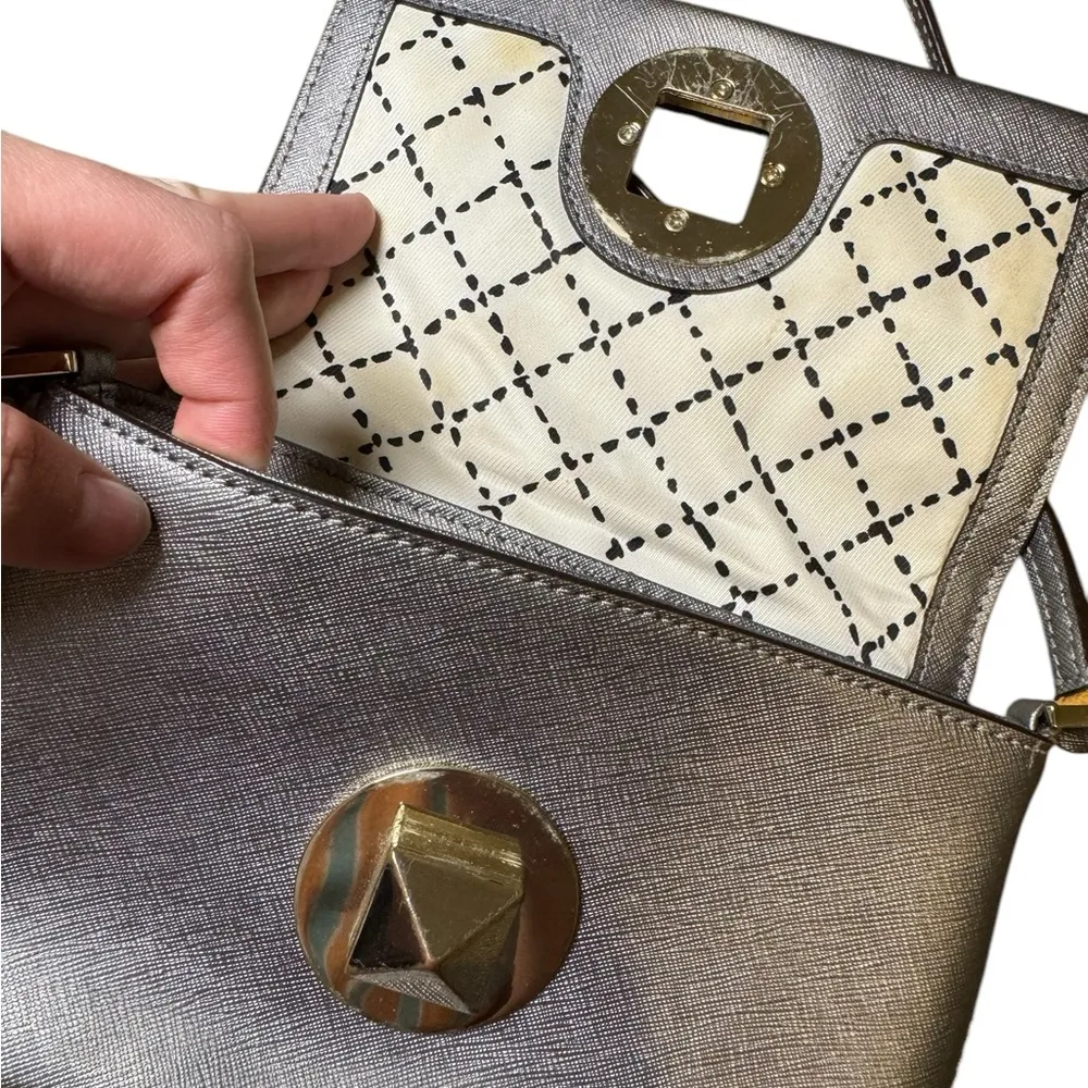 Kate Spade Newbury Lane Purse Gunmetal Silver Cross Body Bag Twist Lock - Image 3