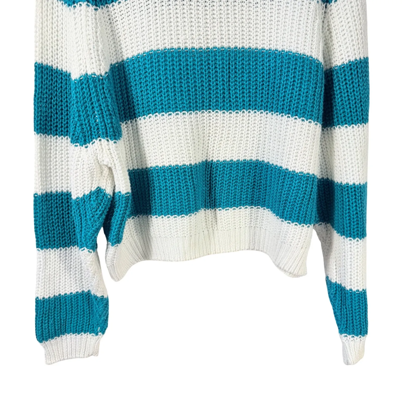 Vintage L'SimSBURY Striped Chunky Knit Sweater M Green Teal White Cotton Blend Size M - Image 6