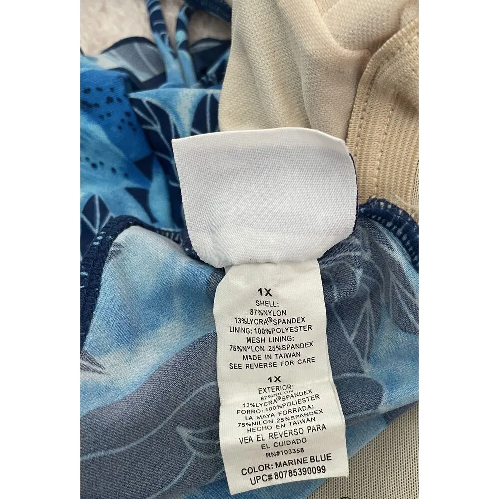 VTG Beach Cabana Slit Swim Dress One Piece Bathing Suit Floral Tropical Size 1X Blue - Image 5