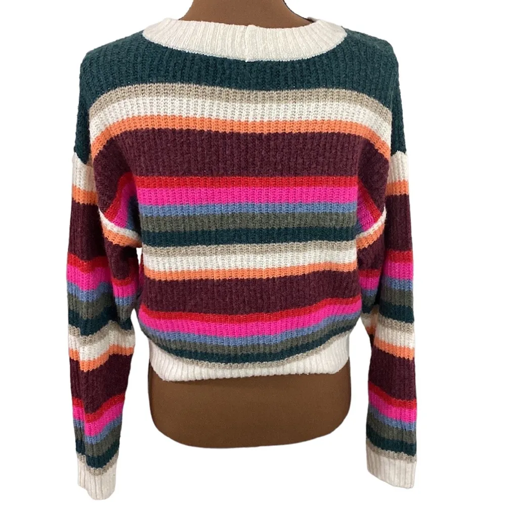 American Eagle plush knit ribbed striped cropped sweater size XS - Image 21