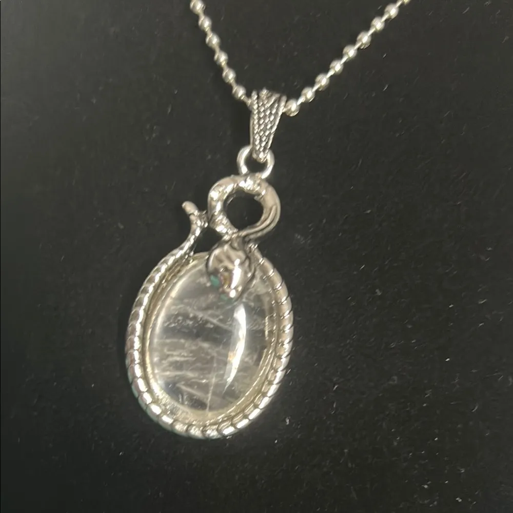 Quartz and Diamond Gemstone Silver Tone Snake Setting Pendant Necklace - Image 3