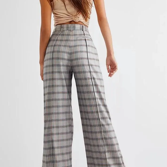 For Love & Lemons Kim Wide Leg Pants Gray Plaid Size S - Image 3