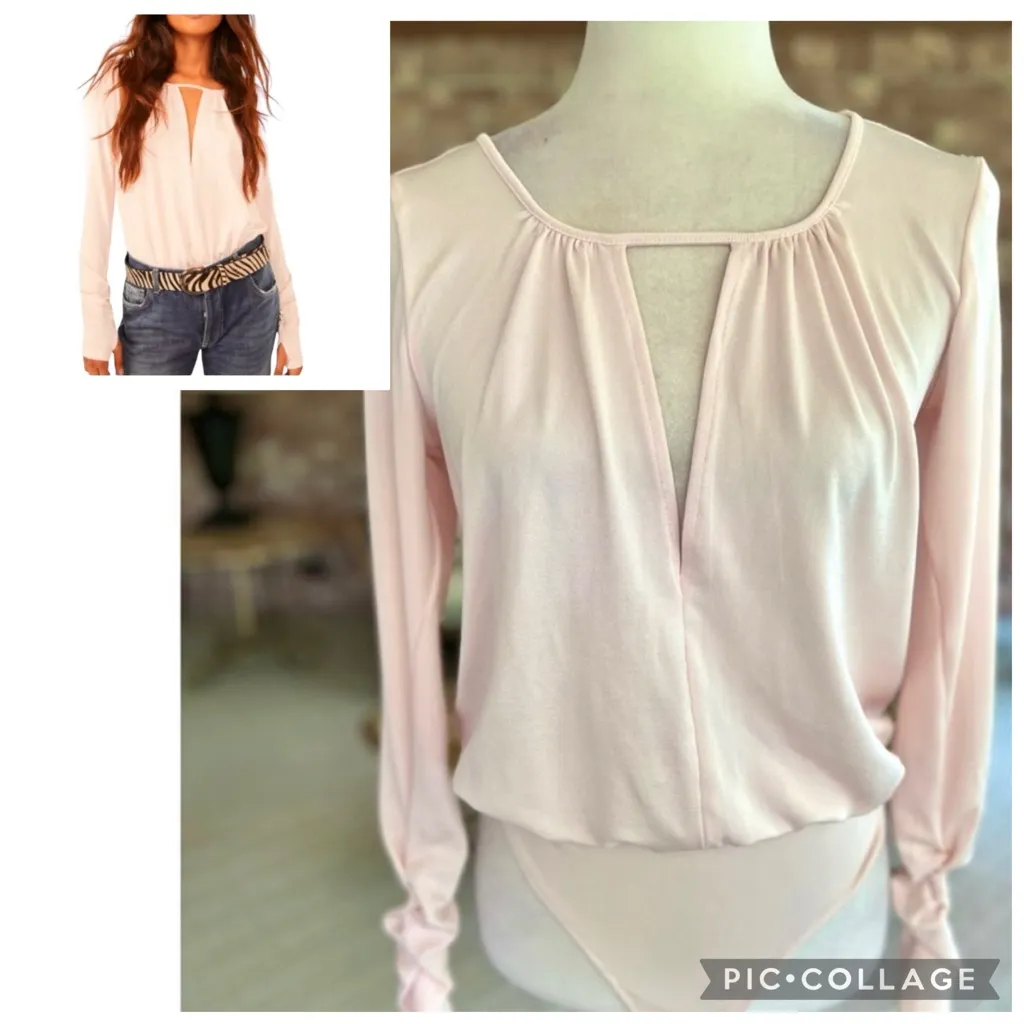 Free People Intimately Kaya Bodysuit Ruched Sleeve Keyhole Pink XS Stretch Knit - Image 2