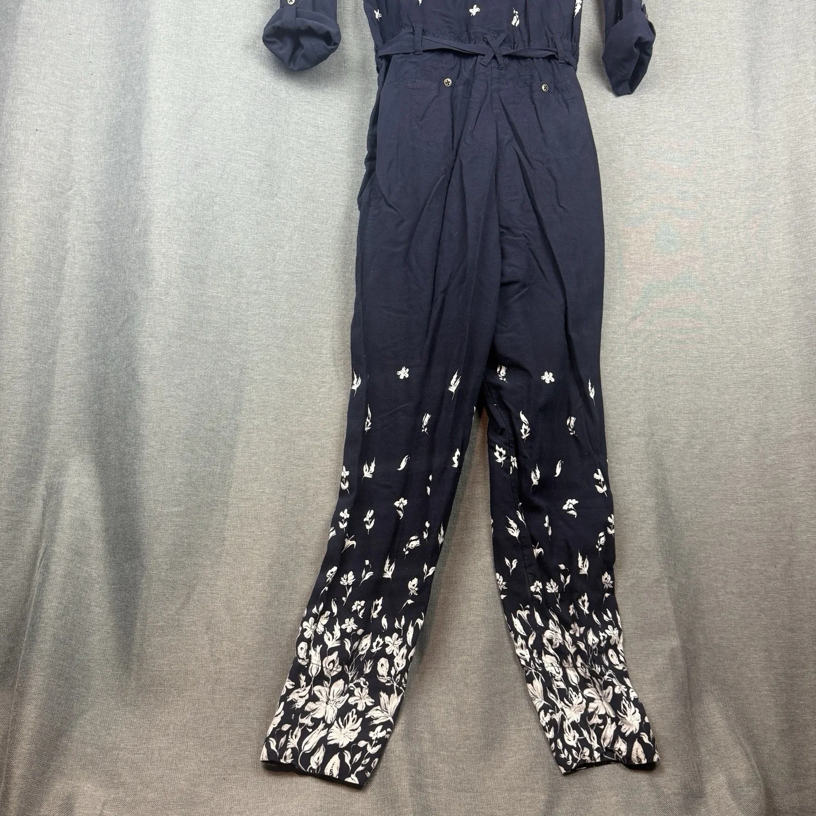 Anthropologie Lilka Navy Blue White Floral‎ Lakeshore Long Sleeve Jumpsuit XS - Image 10