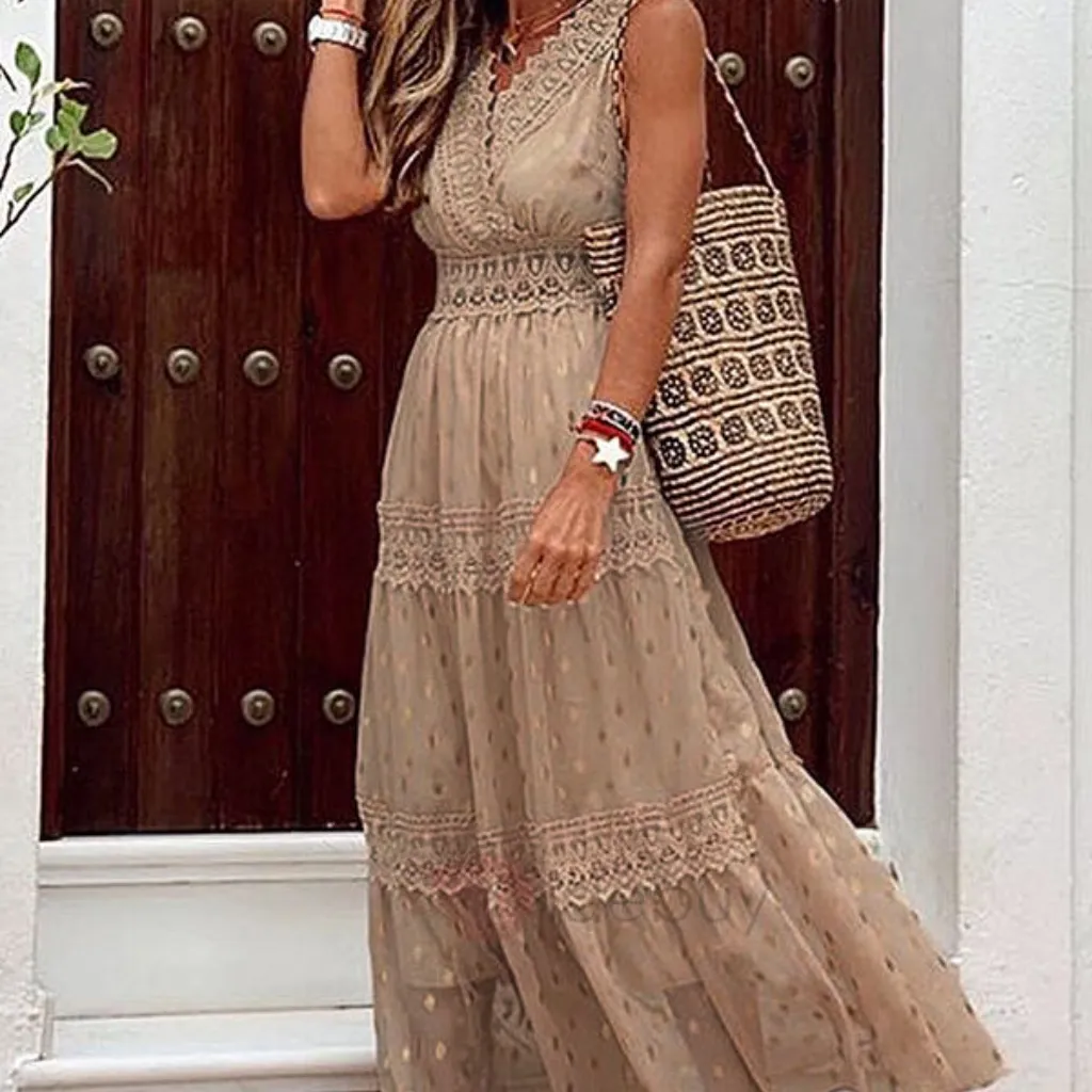 Women’s Skater Apricot Metallic thread dot maxi size xl Tan - Image 3