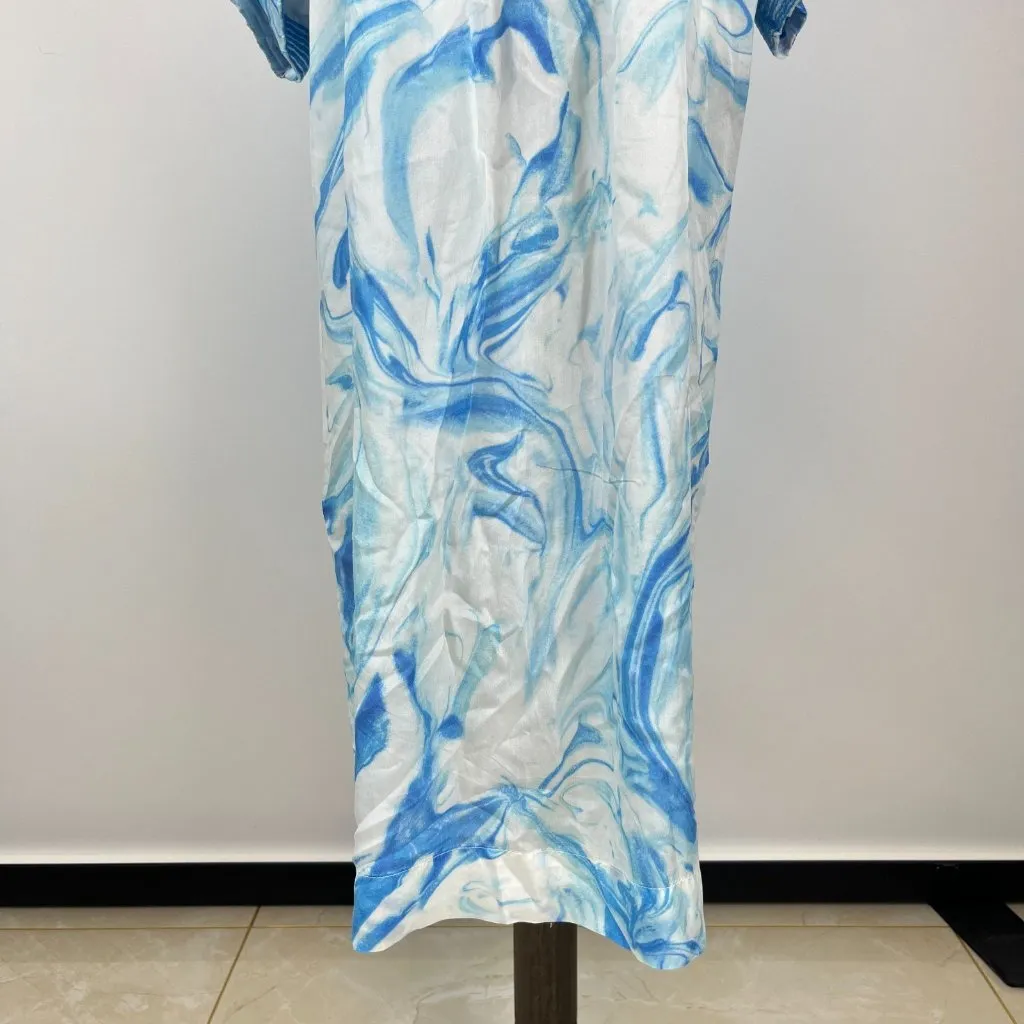 $405 NWOT Johnny Was Embroidered Marble Ocean Silk Kimono Midi Dress Size M Blue - Image 8