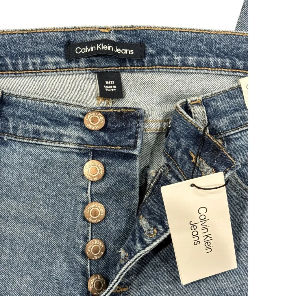 NEW Calvin Klein Womens High-Rise Frayed Hem Skinny Jeans Sz 31 Light Wash Denim - Image 3