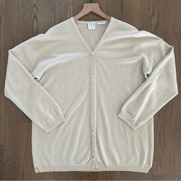 TSE 100% Cashmere V-neck Button Front Oversize Cardigan Sweater in Ivory Cream M - Image 1