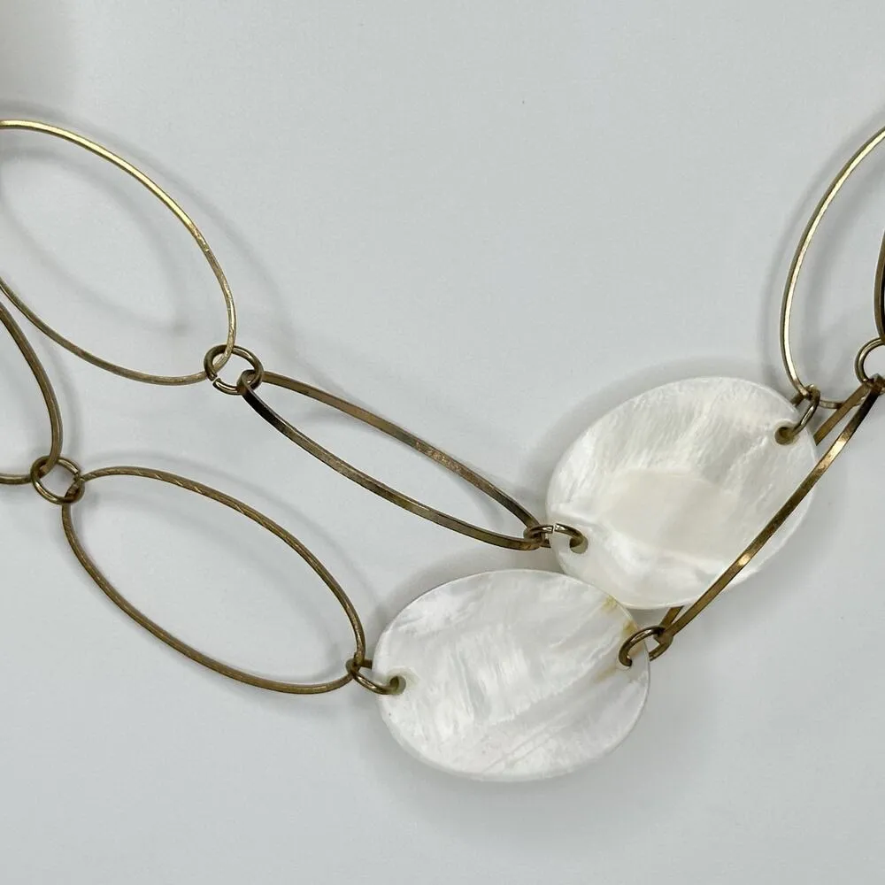 Mother of Pearl Gold Tone Hoop Long Necklace 56" Versatile - Image 2