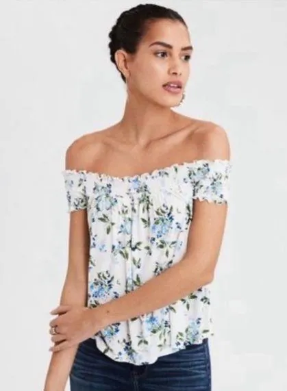 American Eagle Outfitters Floral Off Shoulder Soft Smocked Top Small - Image 19
