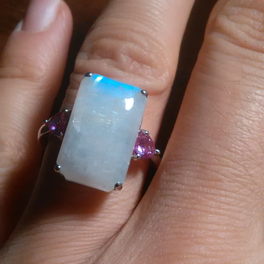 Rainbow Moonstone Rhodium Over Sterling Silver Ring (Size 8) - Image 14