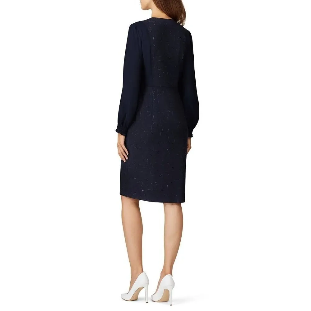 Rebecca Taylor Cross Hatch Wool Blend Wrap Dress Navy Womens Size 6 - Image 4