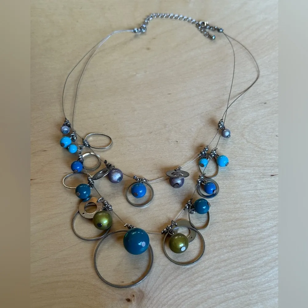 Multicolor Beaded Necklace with Silver Accents Blue - Image 3