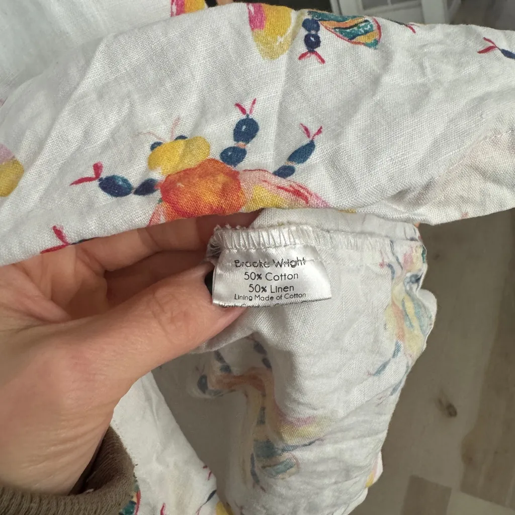 Brooke Wright linen buzzy insects top tank shoulder tie straps adjustable blouse Yellow Size XS - Image 5