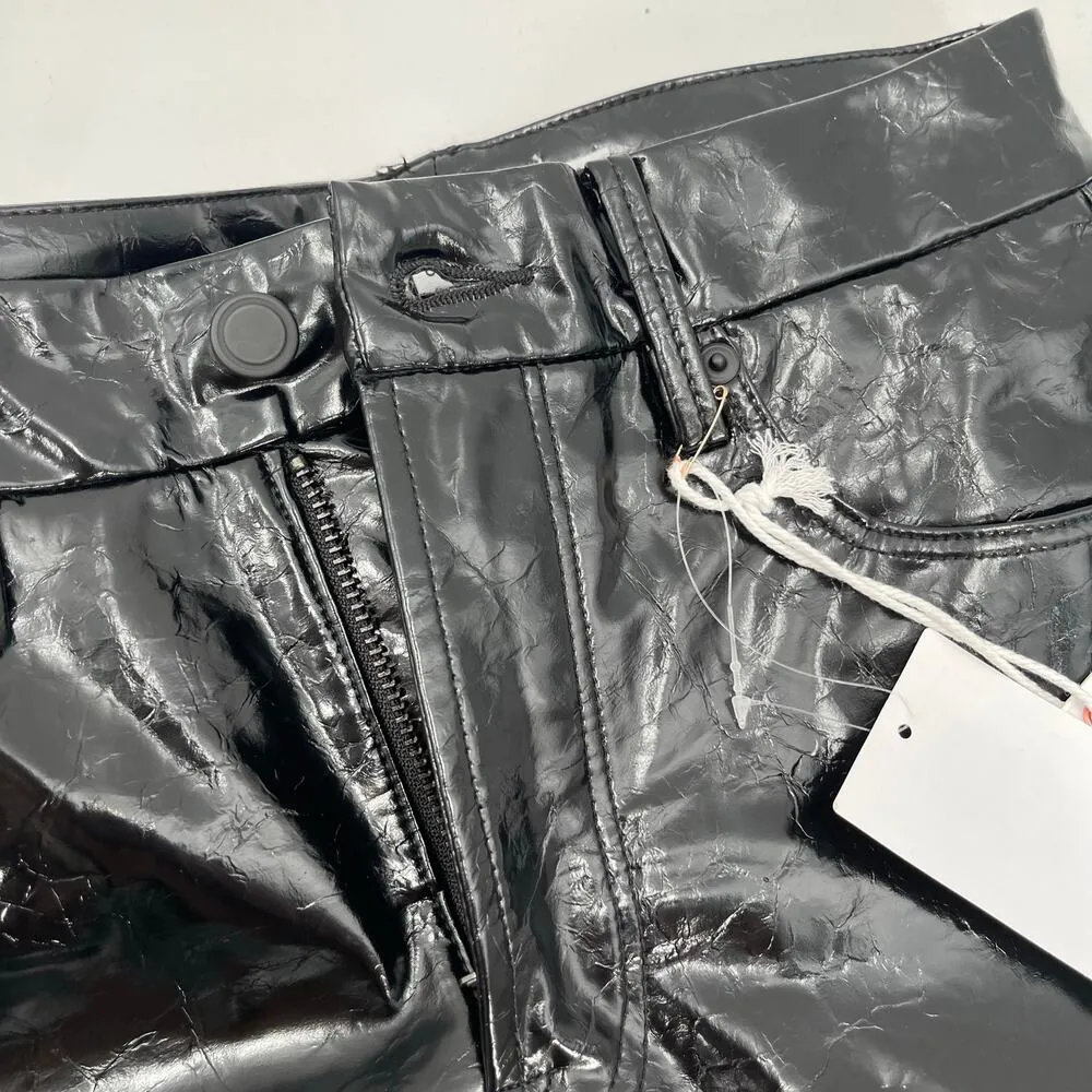 GOOD AMERICAN Pants 00/24 Faux Leather Black Crinkled Crinkle Good Classic NWT - Image 8
