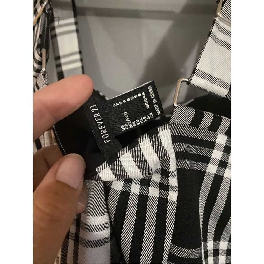 Forever 21  Black White Checkered Full Zip Adjustable Straps Fall Dress S - Image 7