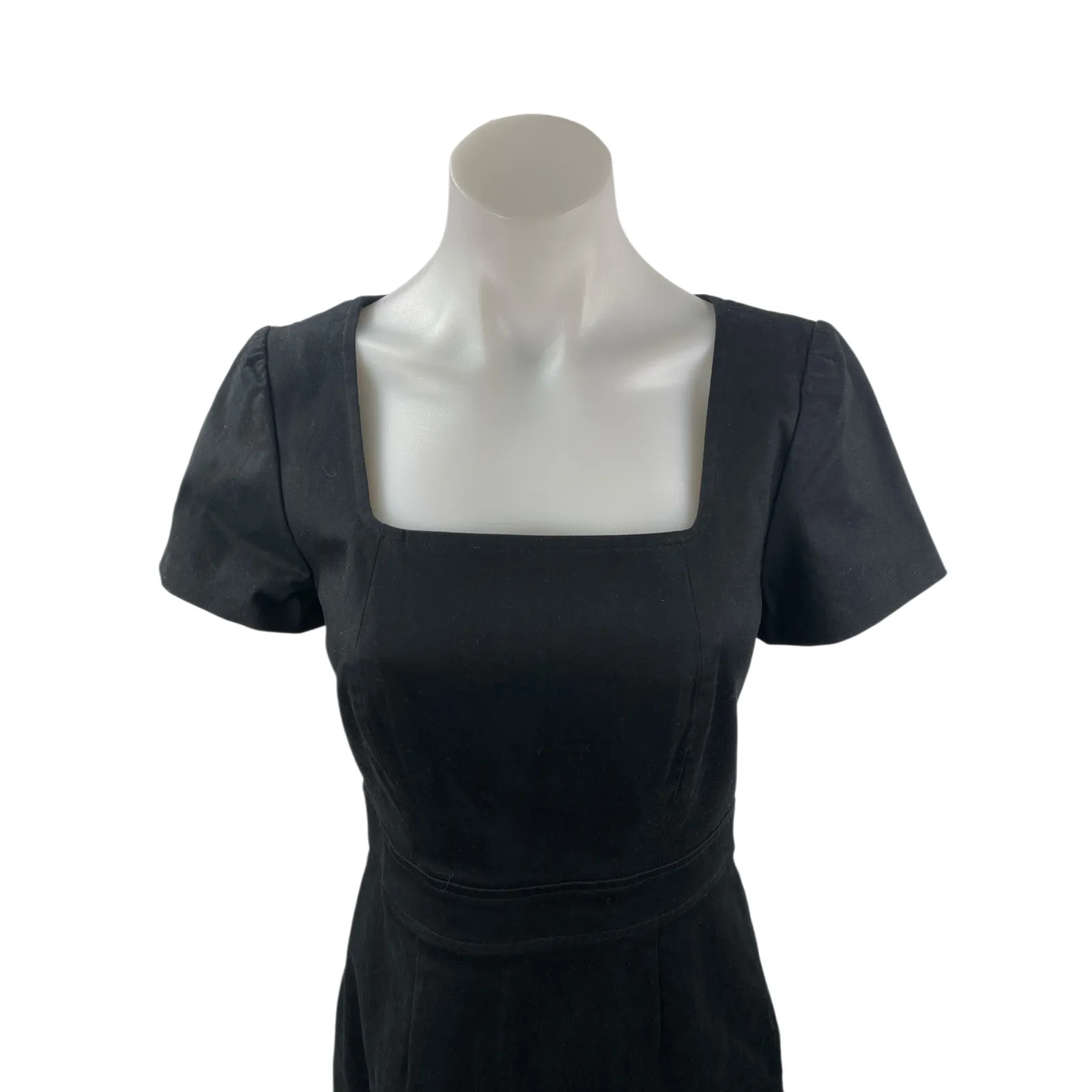 J.Crew Womens Black Square Neck Short Cap Sleeve Zipper Back Mini Sheath Dress 2 - Image 2