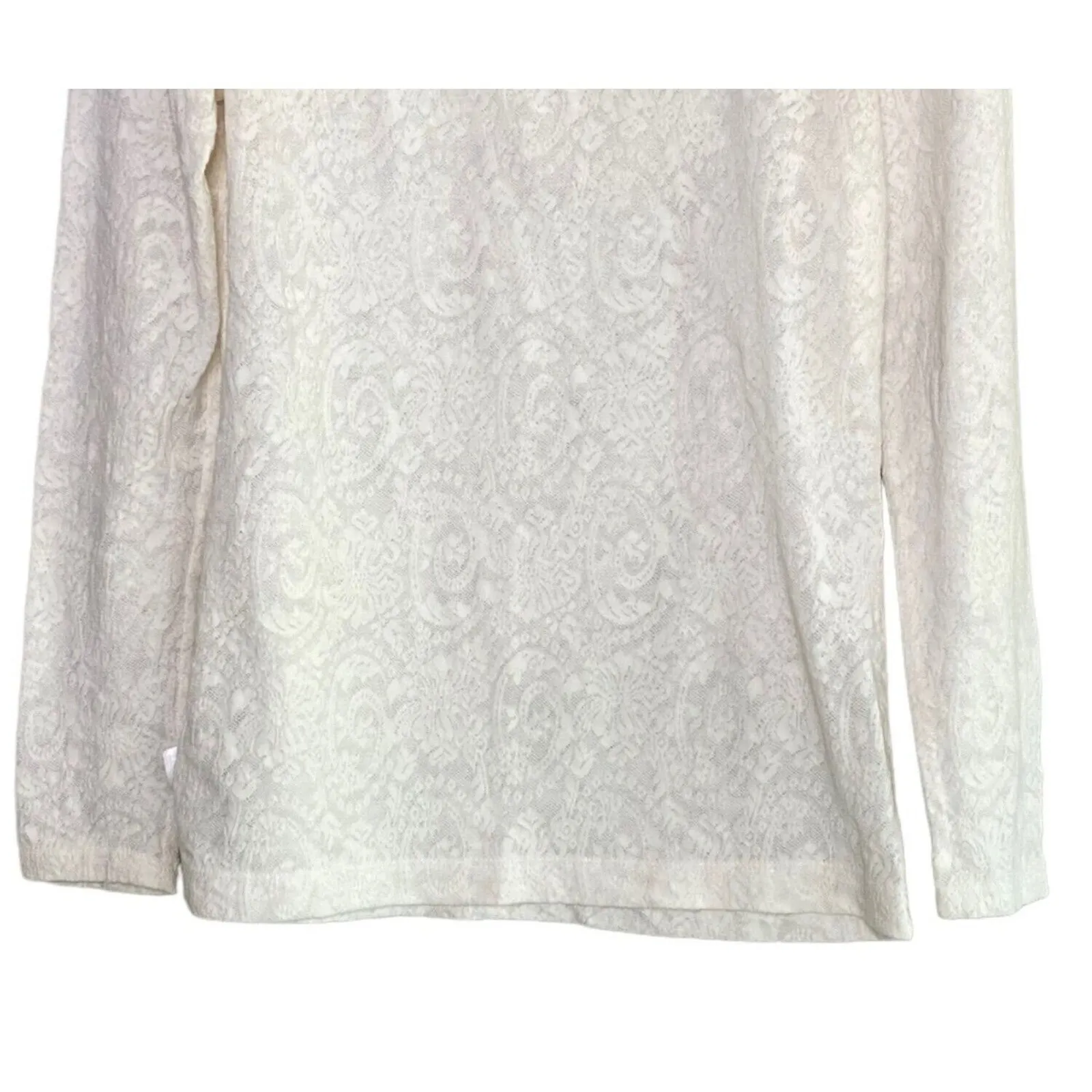 Ann Taylor LOFT Floral Laced Long Sleeve Top Stretch Small Ivory White #4258 - Image 3
