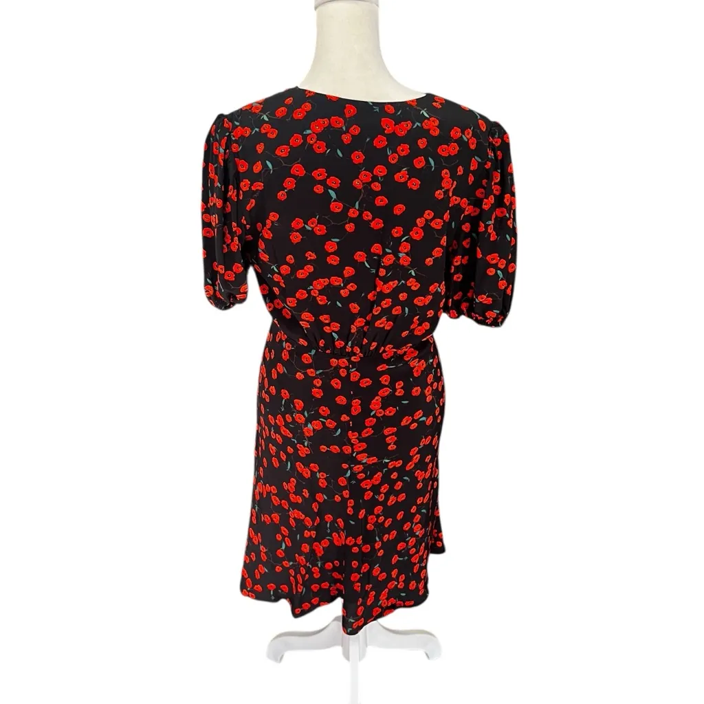 STAUD Milla Black Poppyfields Floral Mini Dress Red Poppy Print Size 8 - Image 8