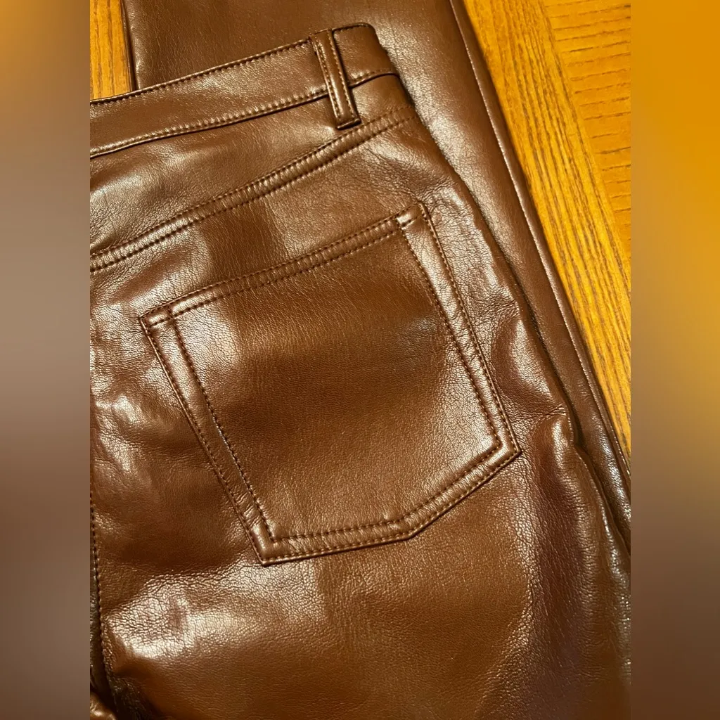 Aritzia Wilfred Melina Vegan Leather High Rise Straight Leg Pants‎ Cognac Size 2 - Image 12