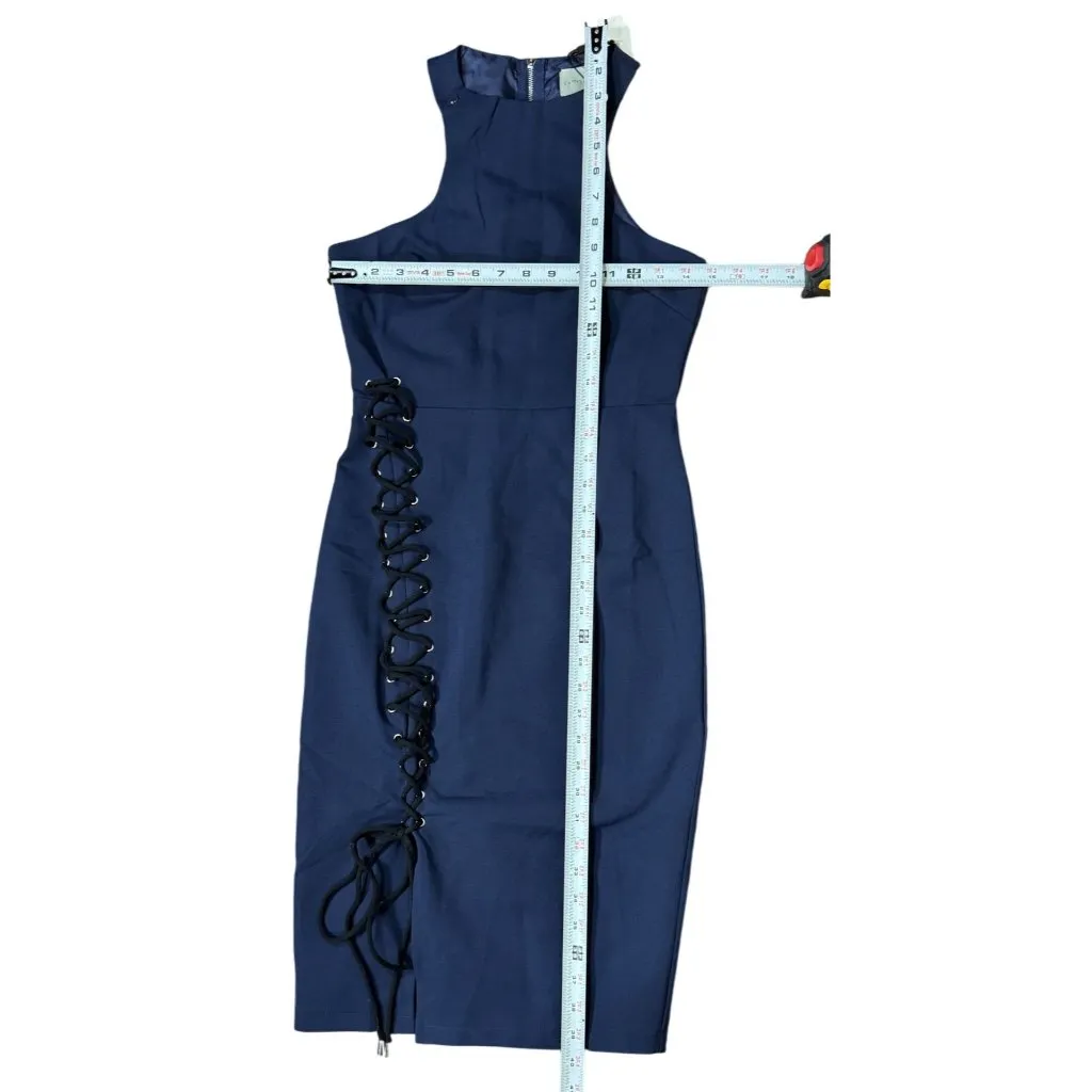 NWT Lavish Alice Womens Dress Size 8 Navy Sleeveless Bodycon Midi Dress Lace-Up - Image 8