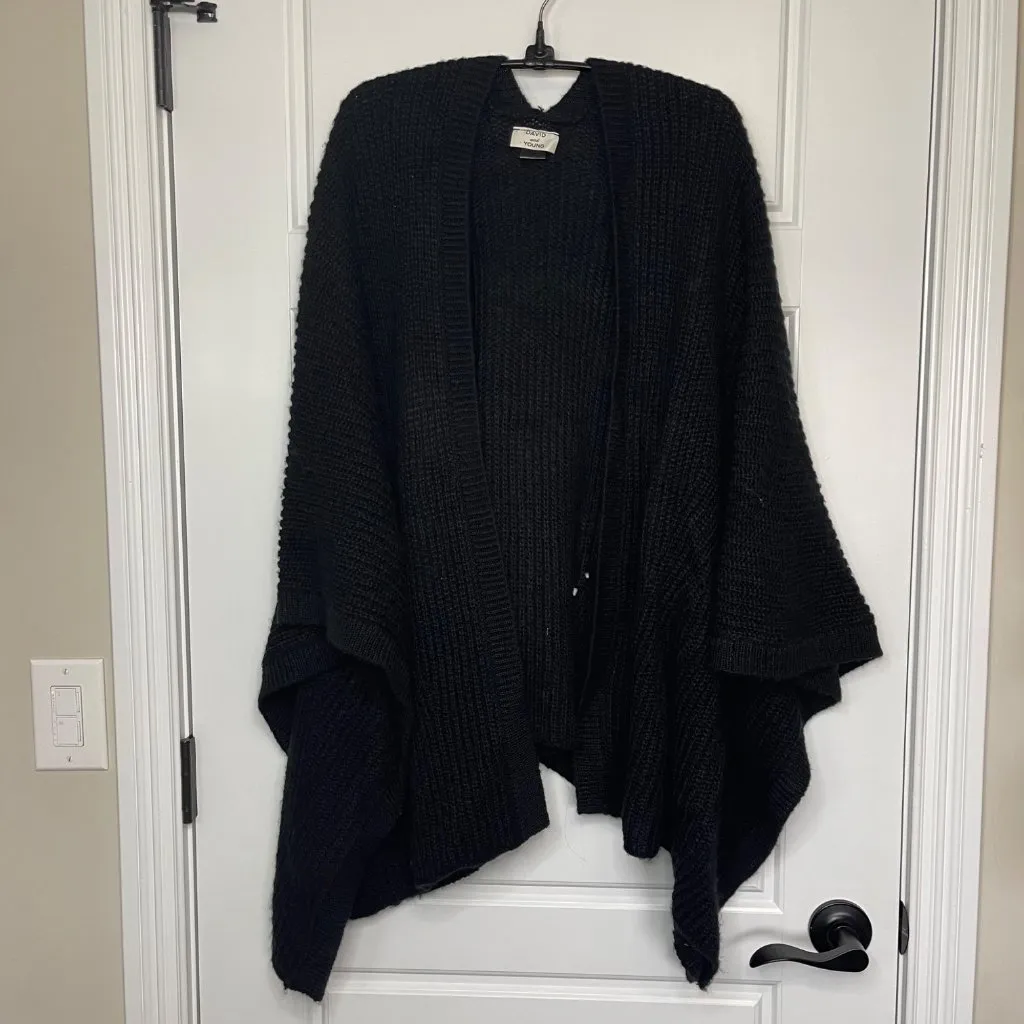 David & Young Open Front Knit Cardigan Poncho Cape Women's One Size Black Knit - Image 2
