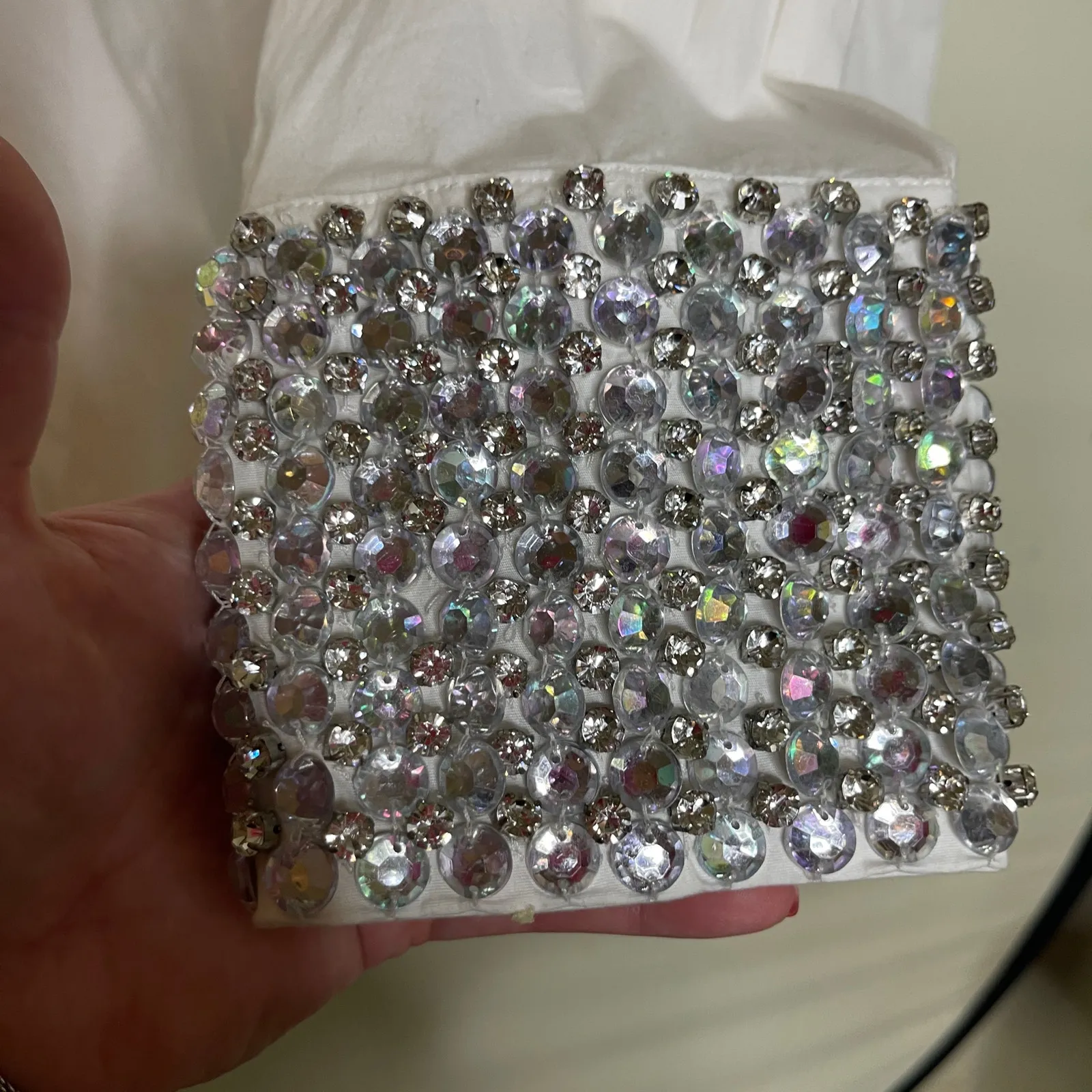 Retrofete Katie Rhinestone Cuff Button Down Top White Silver Womens Size M Size M - Image 8