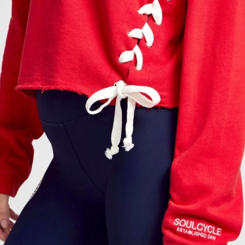 NWOT Soulcycle embroidered lace up cropped sweatshirt sz XL - Image 2
