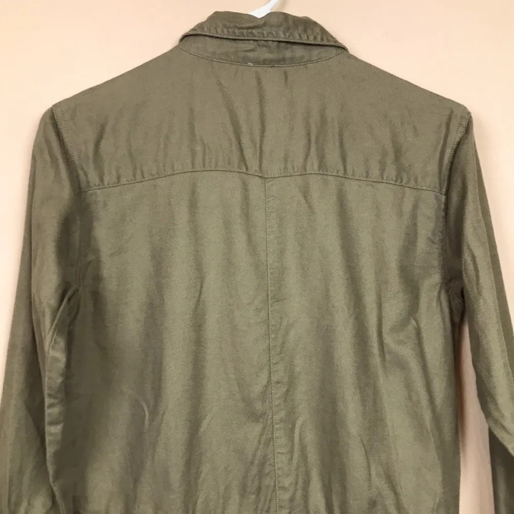 Aerie Women’s Linen Blend Utility Olive Green Long Sleeve Romper Jumpsuit - Image 6