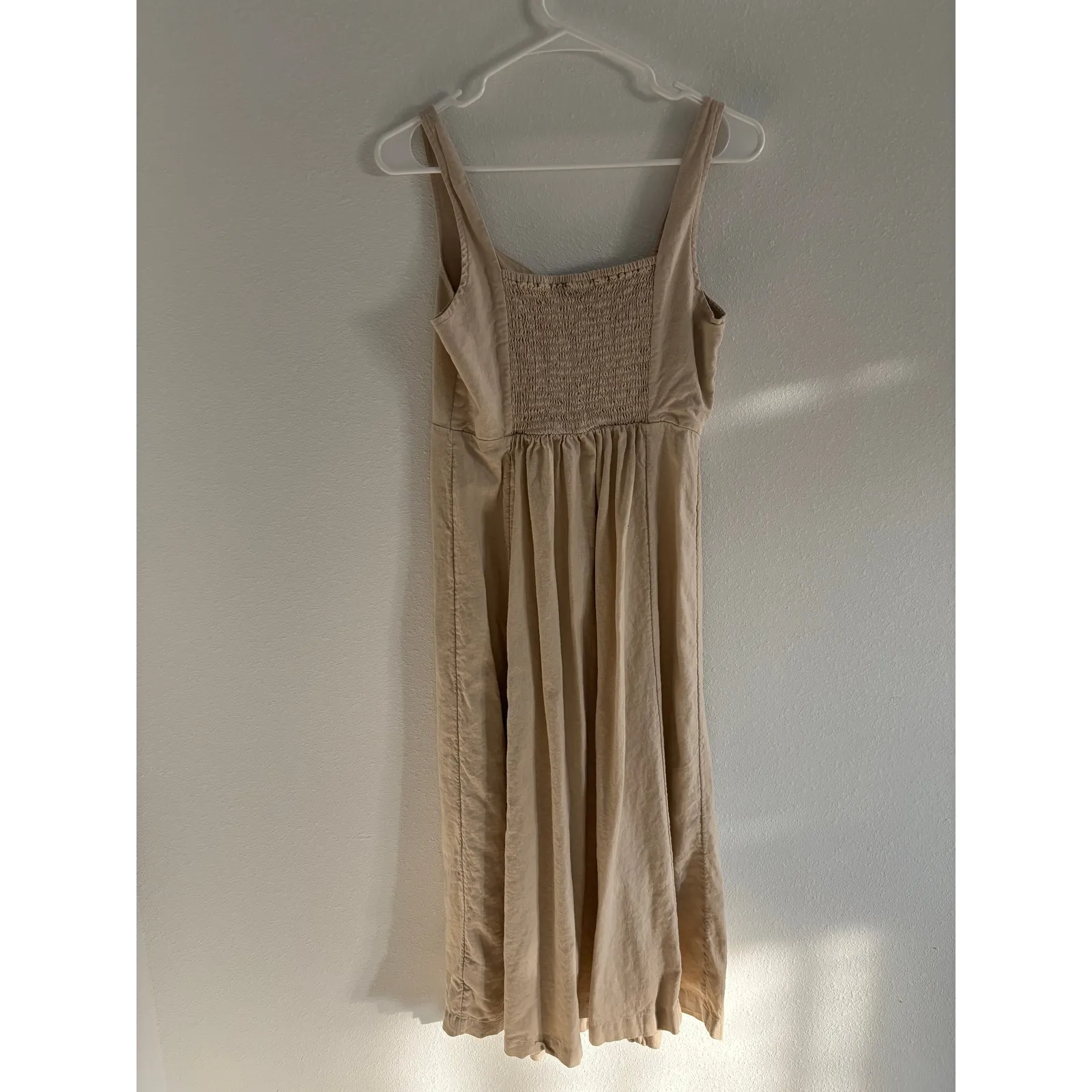 Old Navy Midi Dress Womens Medium Tan Linen Blend Fit & Flare Sweetheart Neutral - Image 4