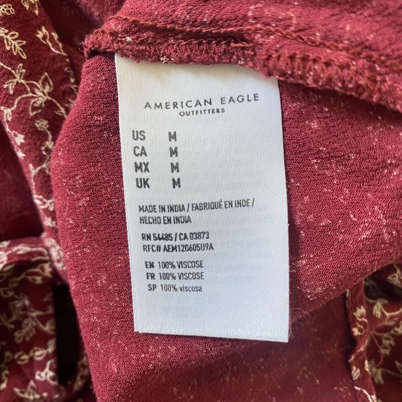 American Eagle Outfitters Boho Whimsical Burgundy Red Floral Babydoll Dress M - Image 7