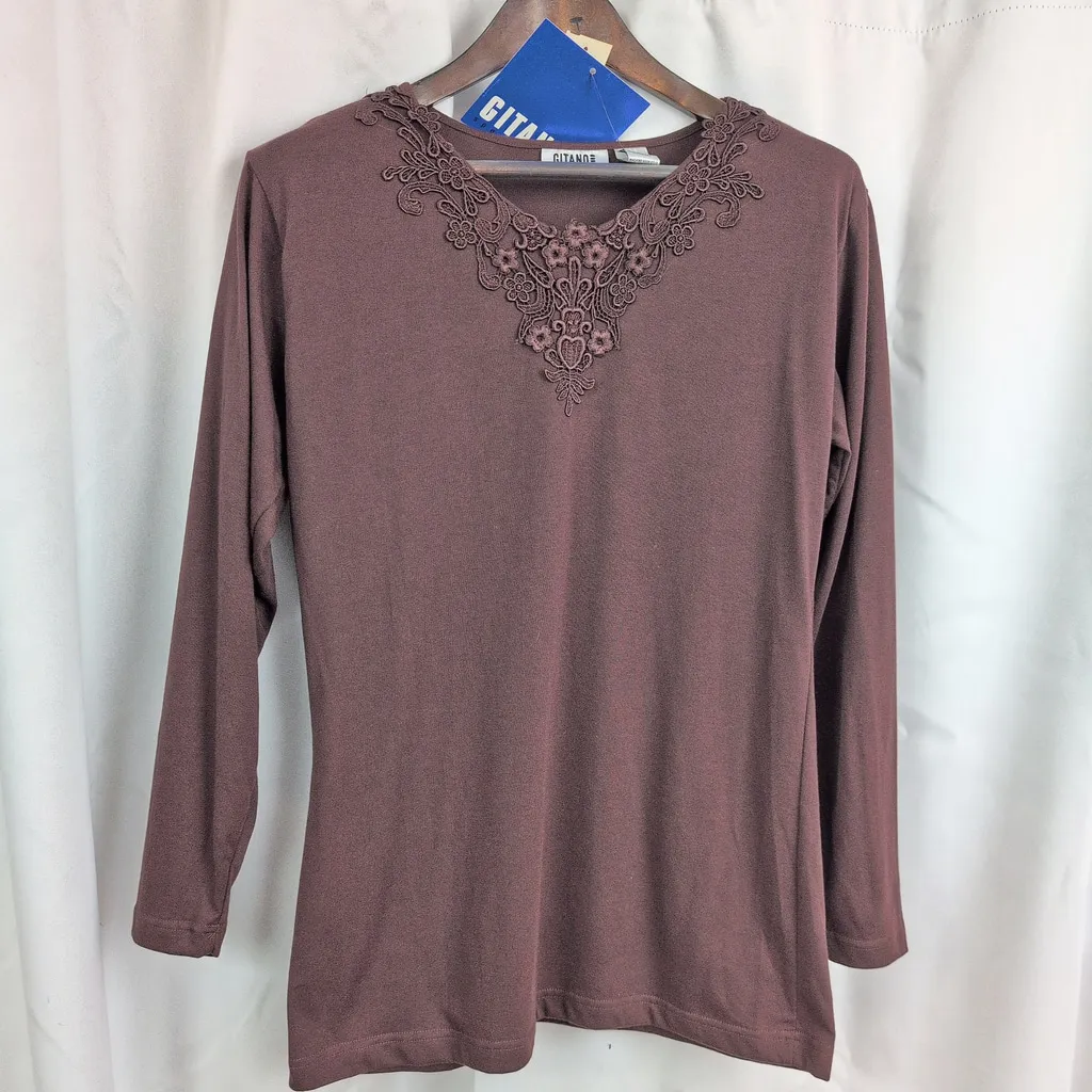 Deadstock Gitano Ladies' Brown Embroidered Top Medium - Image 6