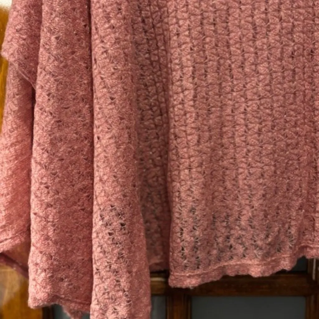 Cupio XL Pink Rose Gold Sparkle Loose Knit Cowl Drape Sweater Romantic Chic - Image 7