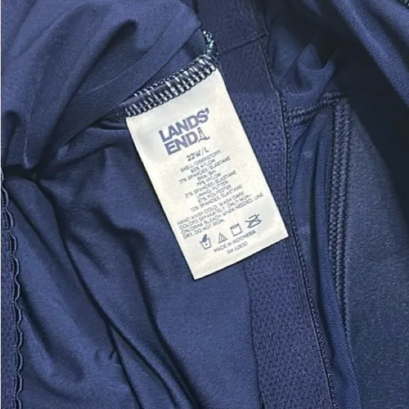 Lands End Plus Size Long Torso Square Neck Halter Tankini Swim Top 22W/L Blue - Image 13